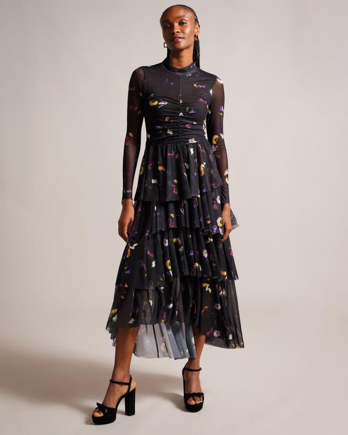 Peignoir Ted Baker Scattered Floral Tiered Midaxi Noir Femme | LHP-90282491